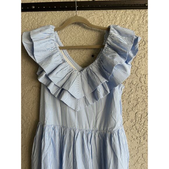 English Factory size medium blue & white striped midi dress - Picture 3 of 5